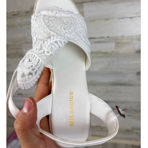 Milanoice Women’s 9 White Lace Platform Wedge Espadrille Sandals Bridal NEW - Picture 8 of 10